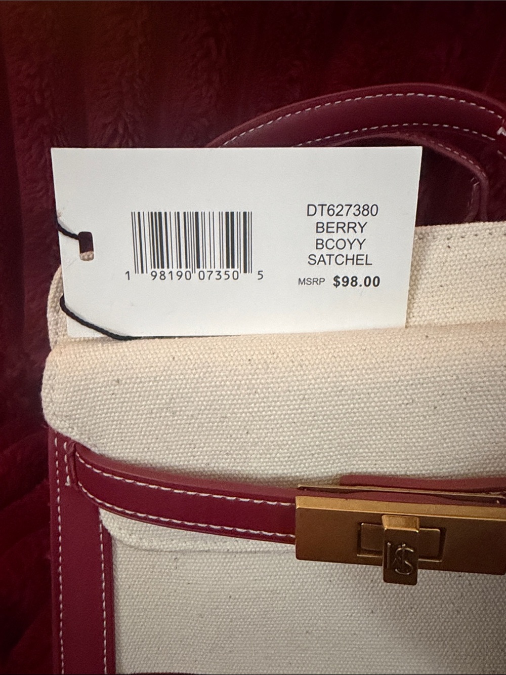 Steve Madden Cream and Burgundy Convertible Top-Handle Satchel - Picture 2 of 4